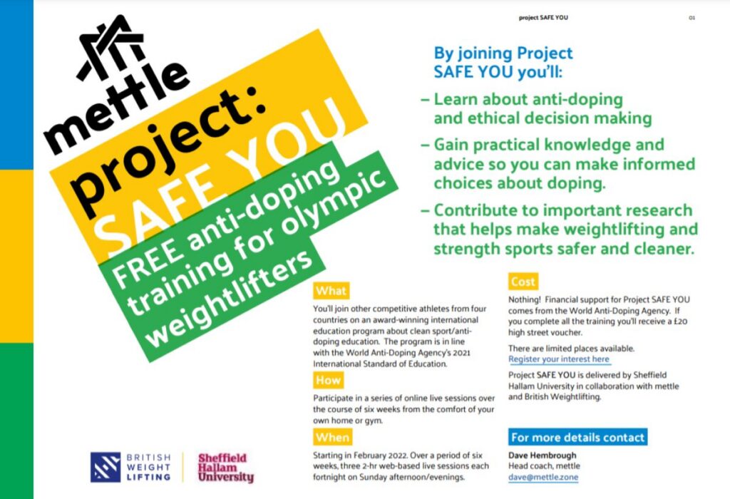 SAFE YOU: FREE anti-doping training for Olympic Weightlifters